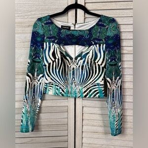 Bebe Multicolor Patterned Crop Top. Lined. Size Small. Excellent Condition